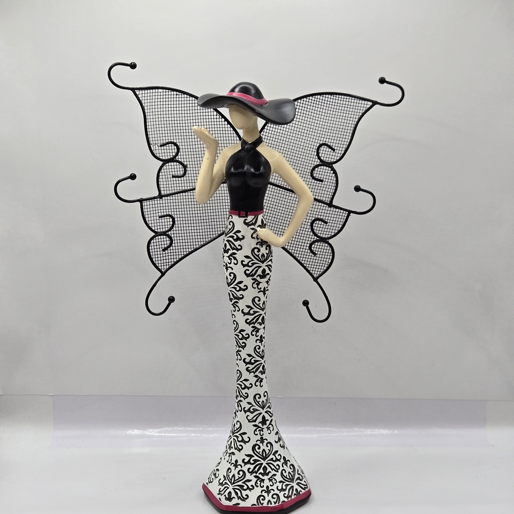 As Is Jewelry Stand Necklace Earrings Display Holder Pretty In Pink Lady 9"H